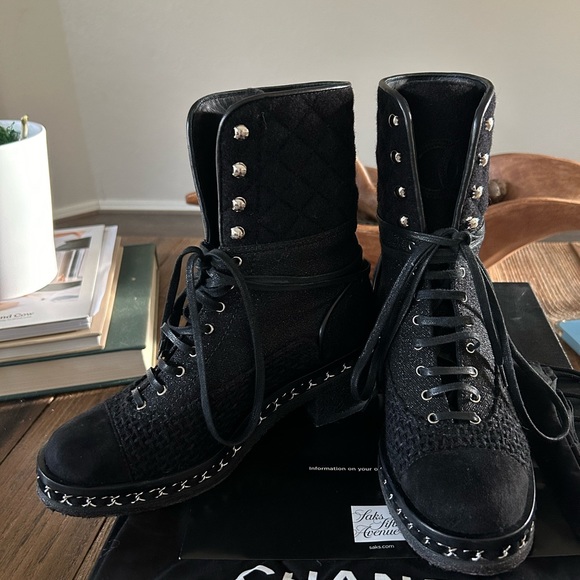 Chanel lace up moto boots - Picture 1 of 8